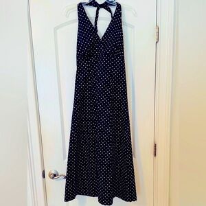 Lands’ End Halter Dress Size 10 Navy with White Dots